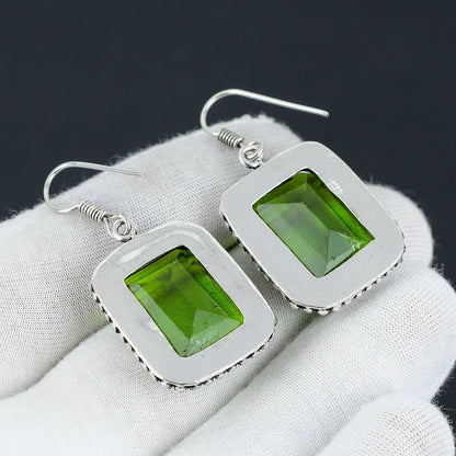 Green Peridot Sterling Silver Boho Earrings