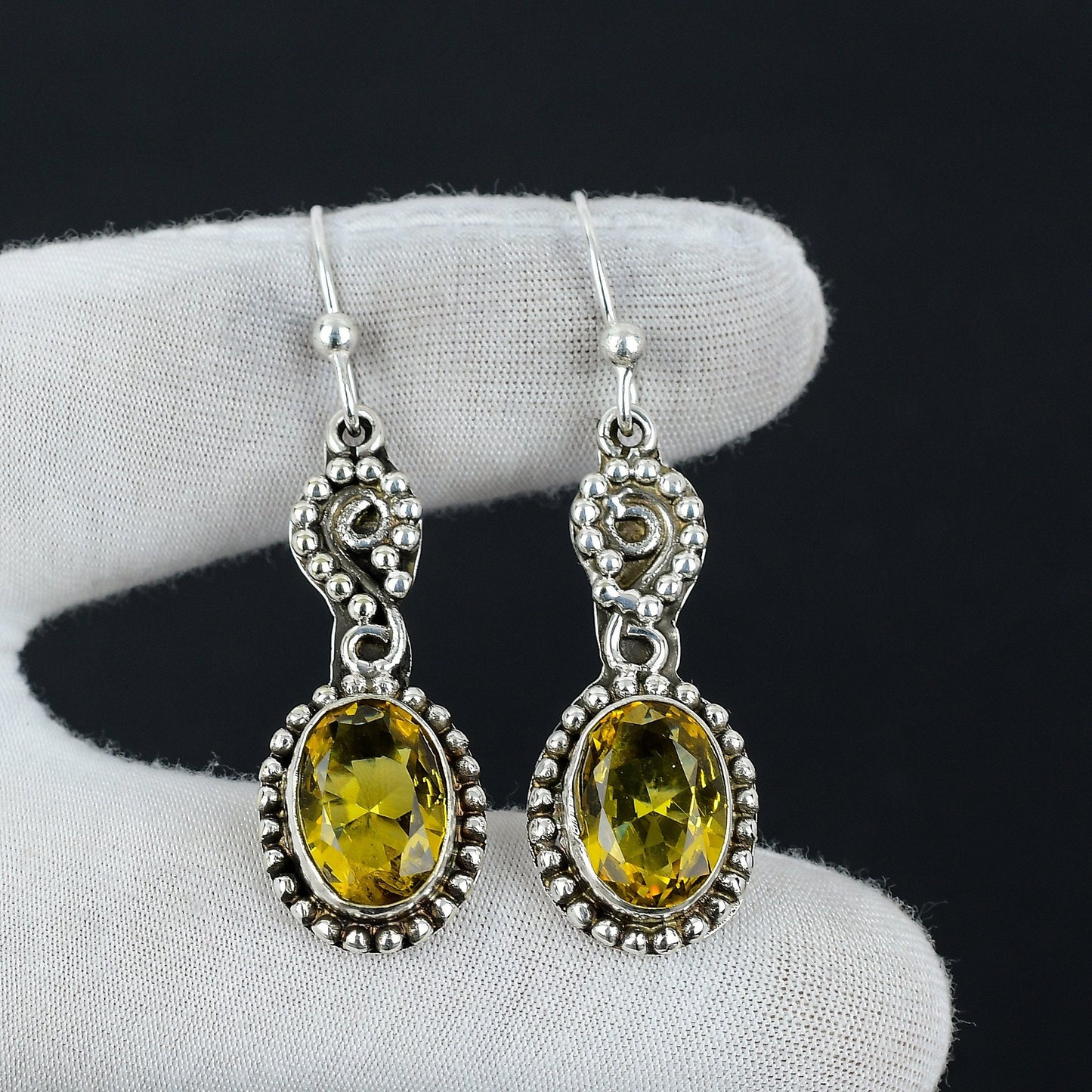 Yellow Citrine Gemstone Dangle Earrings