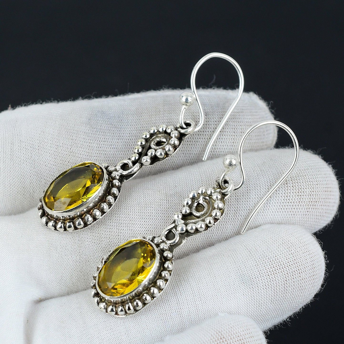 Yellow Citrine Gemstone Dangle Earrings