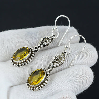Yellow Citrine Gemstone Dangle Earrings