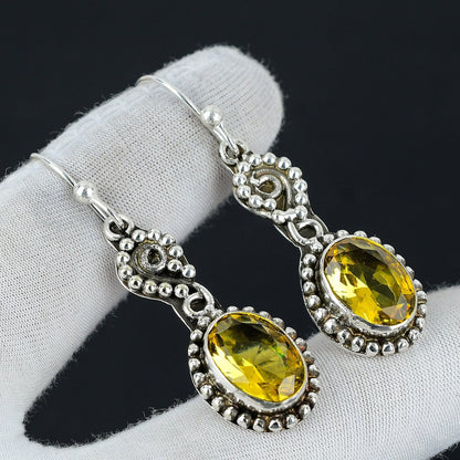 Yellow Citrine Gemstone Dangle Earrings