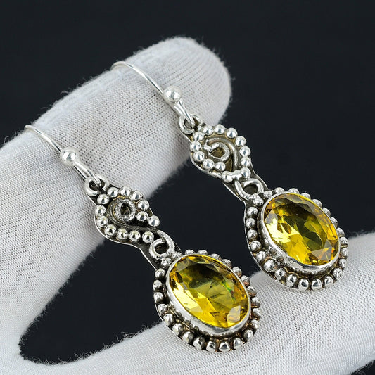 Yellow Citrine Gemstone Dangle Earrings