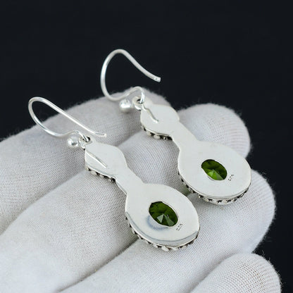 Green Peridot & Yellow Citrine Silver Drop Earrings