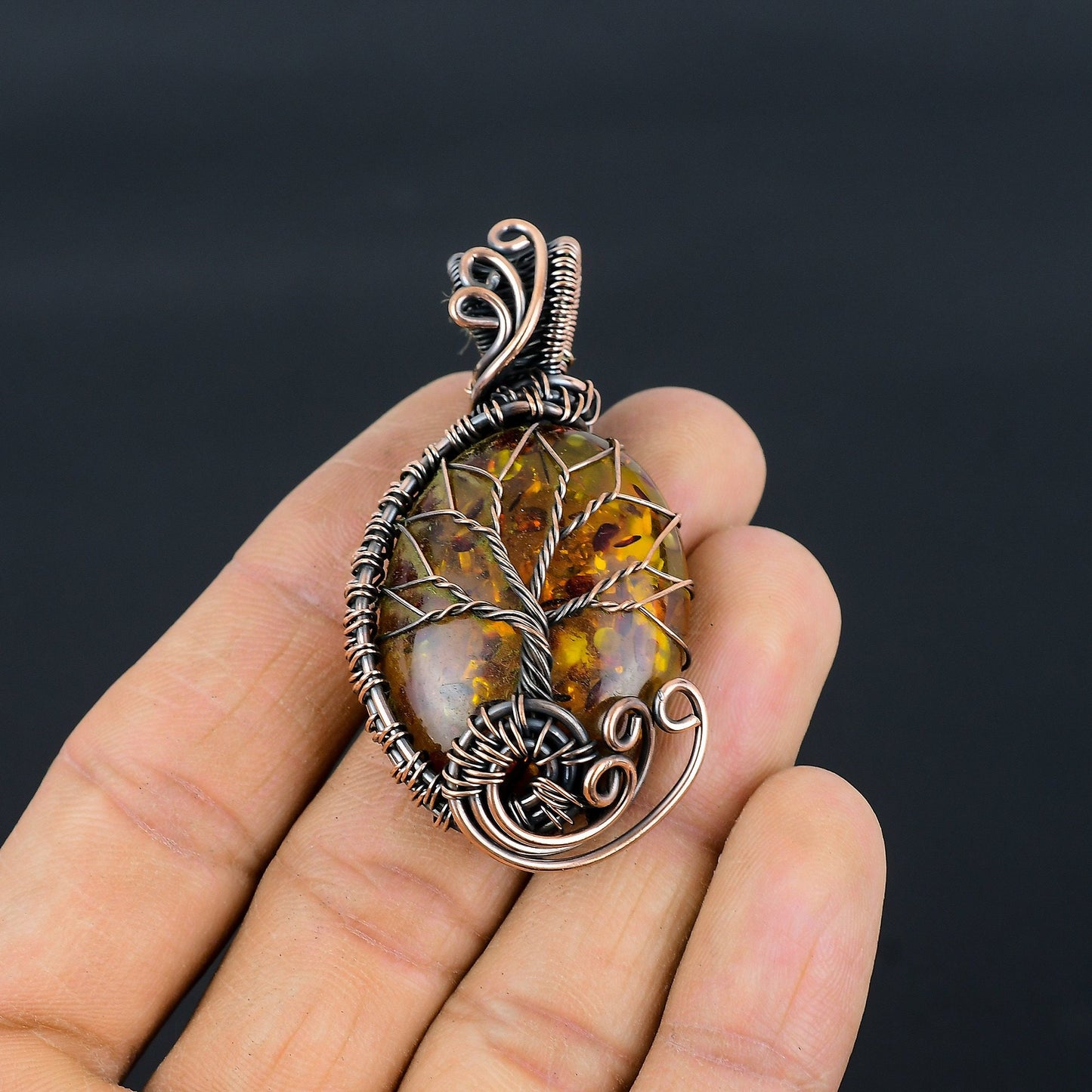 Amber Gemstone Tree of Life Pendant