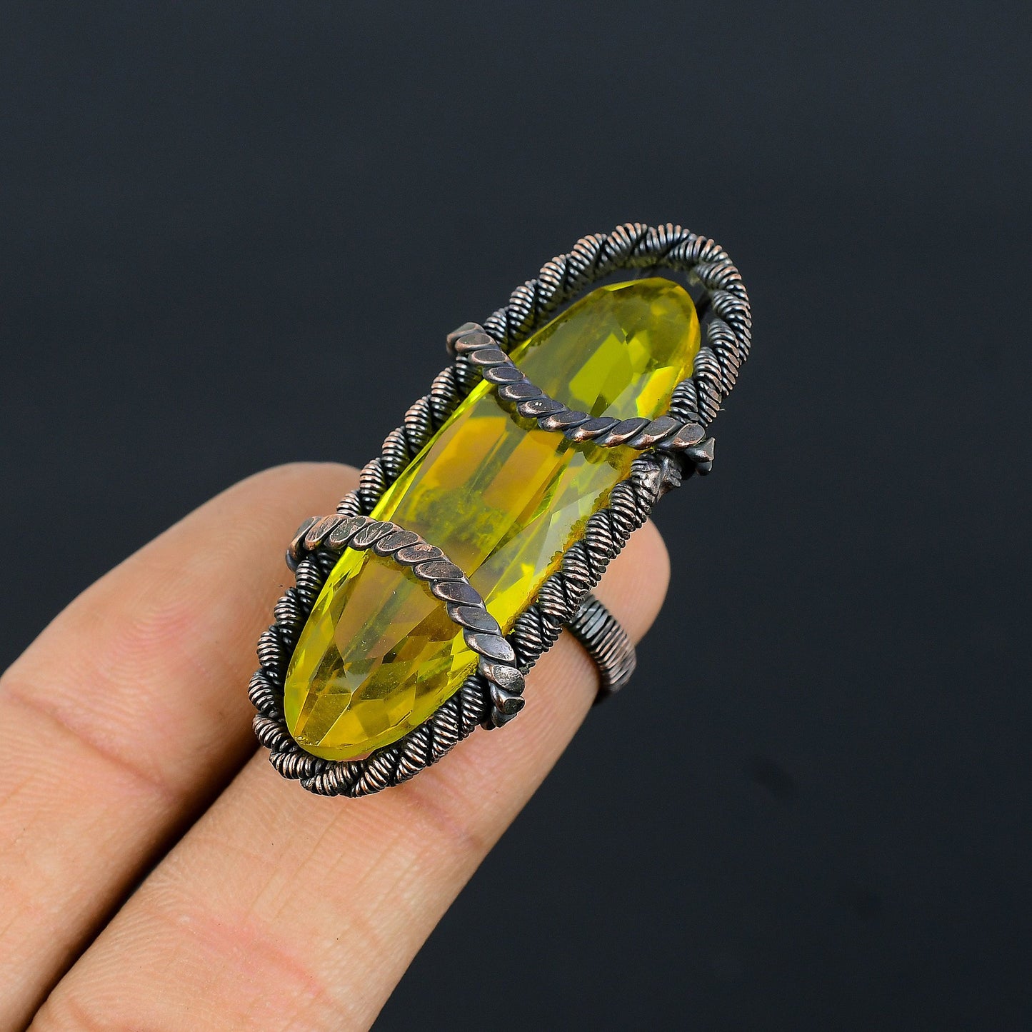 Yellow Citrine Gemstone Copper Ring