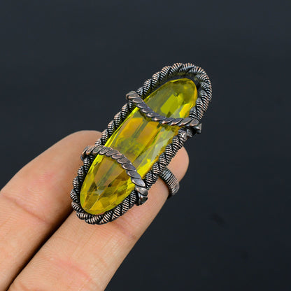 Yellow Citrine Gemstone Copper Ring
