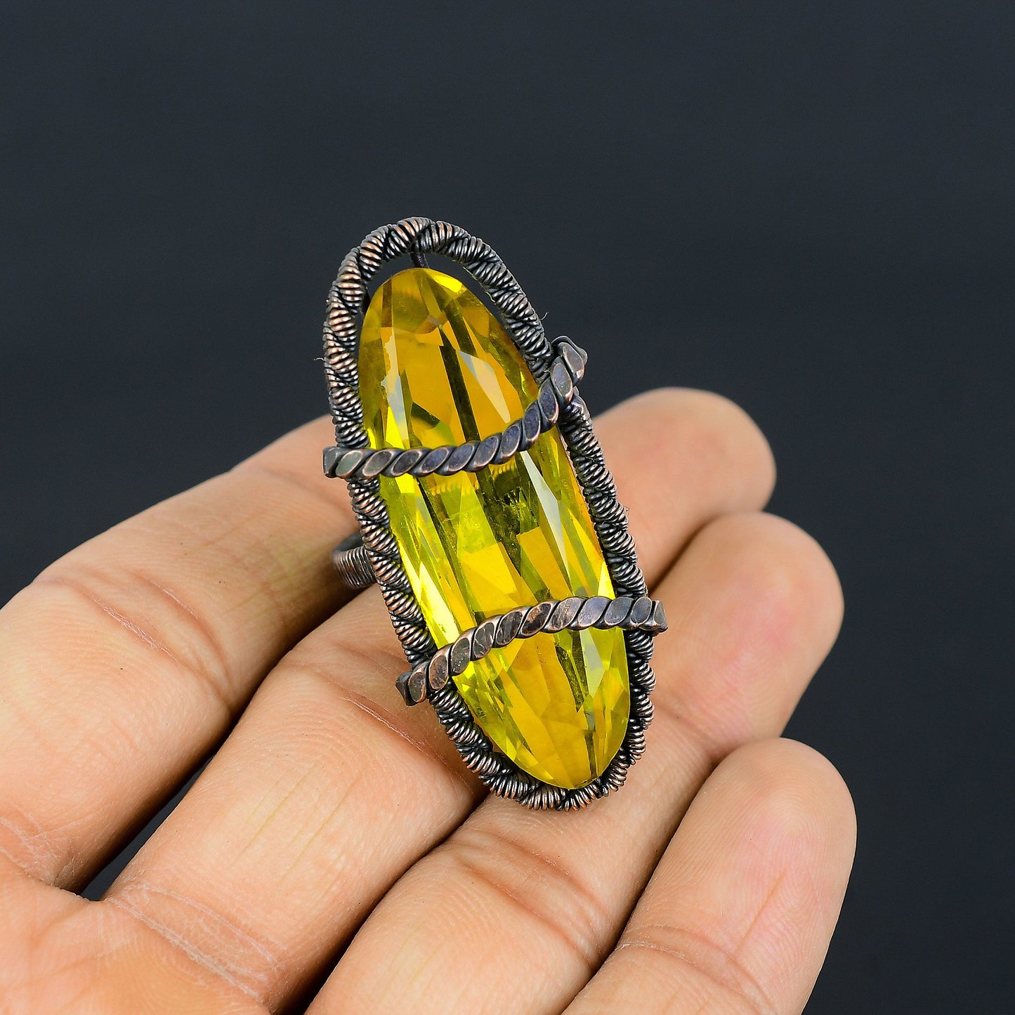 Yellow Citrine Gemstone Copper Ring