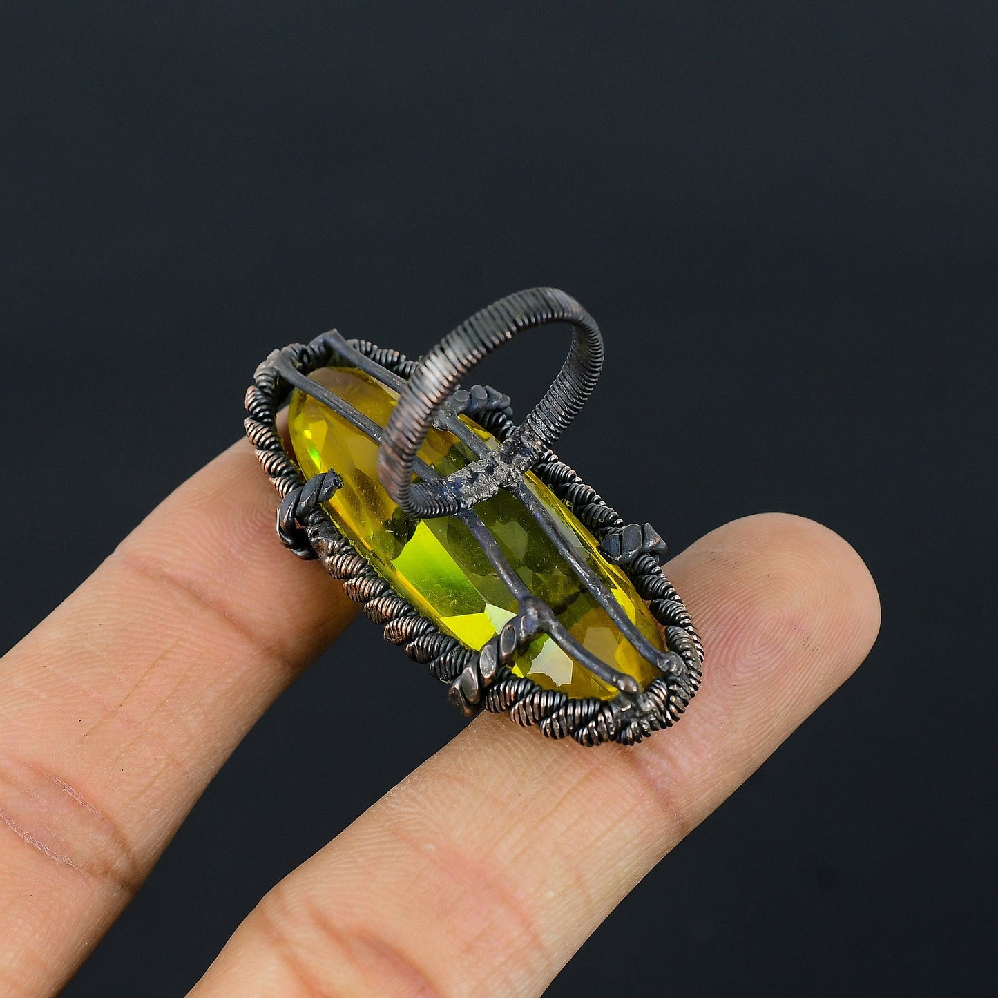 Yellow Citrine Gemstone Copper Ring