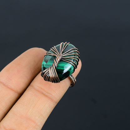 Green Malachite Gemstone Tree of Life Ring