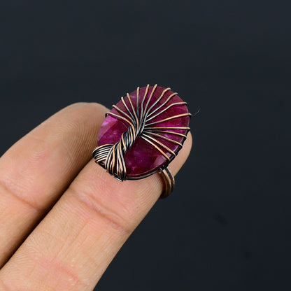 Red Ruby Gemstone Tree of Life Ring