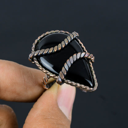 Black Onyx Gemstone Copper Ring