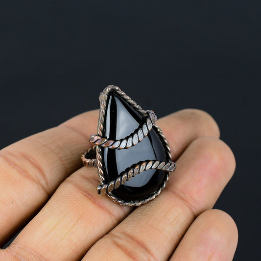 Black Onyx Gemstone Copper Ring