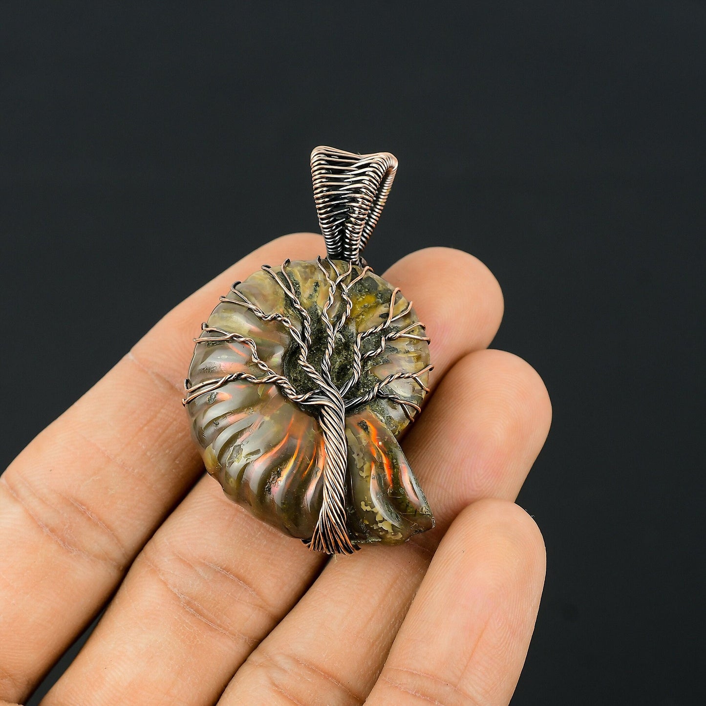 Copper Brown Ammonite Gemstone Pendant