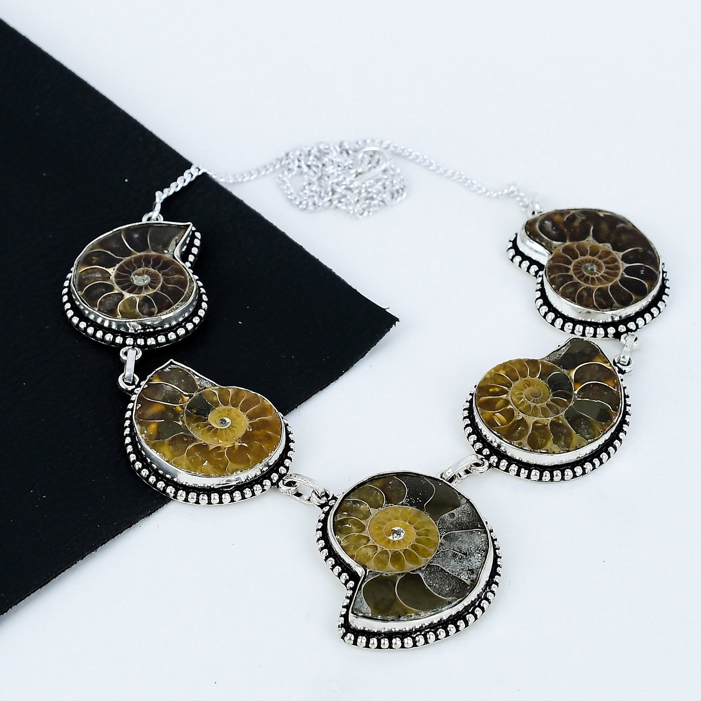 Brown Ammonite Sterling Silver Necklace