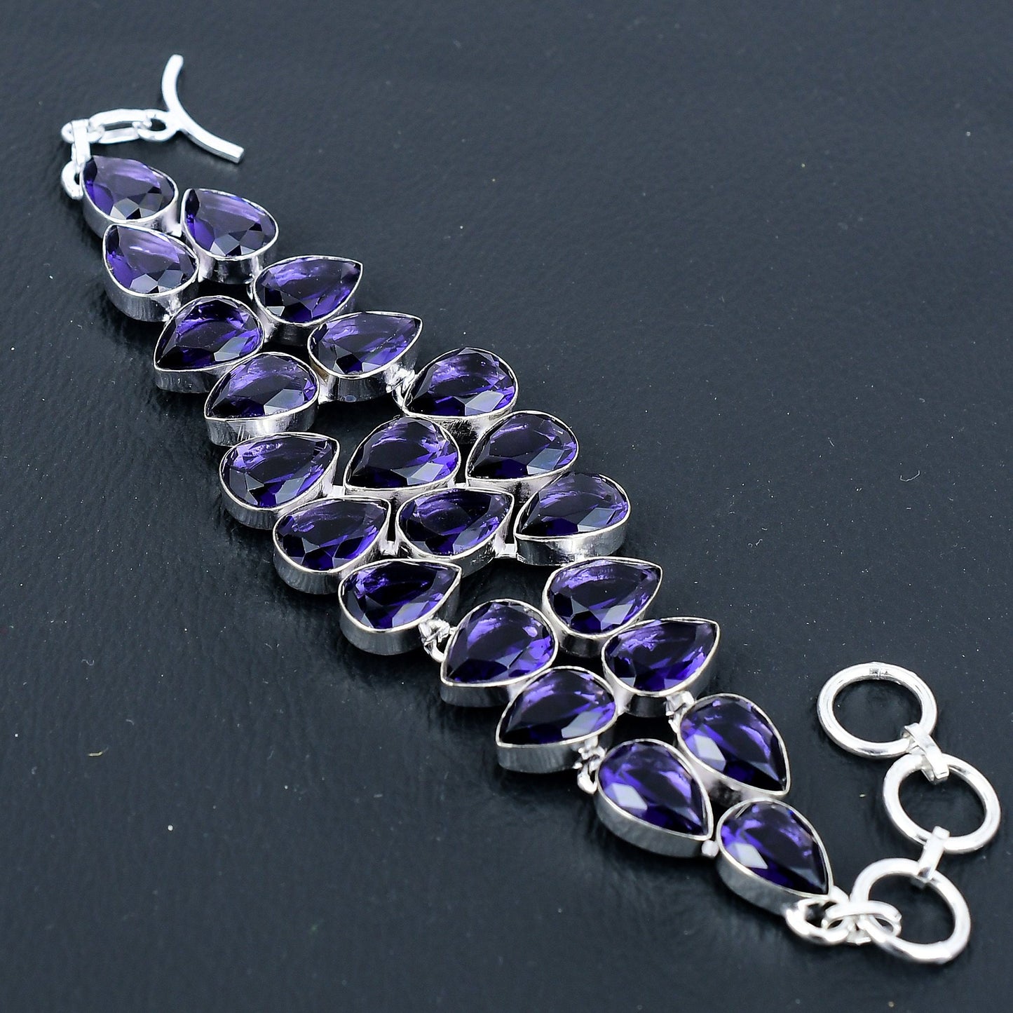 Purple Amethyst Gemstone Silver Bracelet