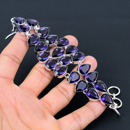 Purple Amethyst Gemstone Silver Bracelet