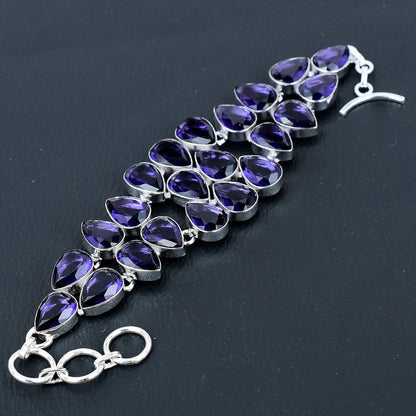 Purple Amethyst Gemstone Silver Bracelet