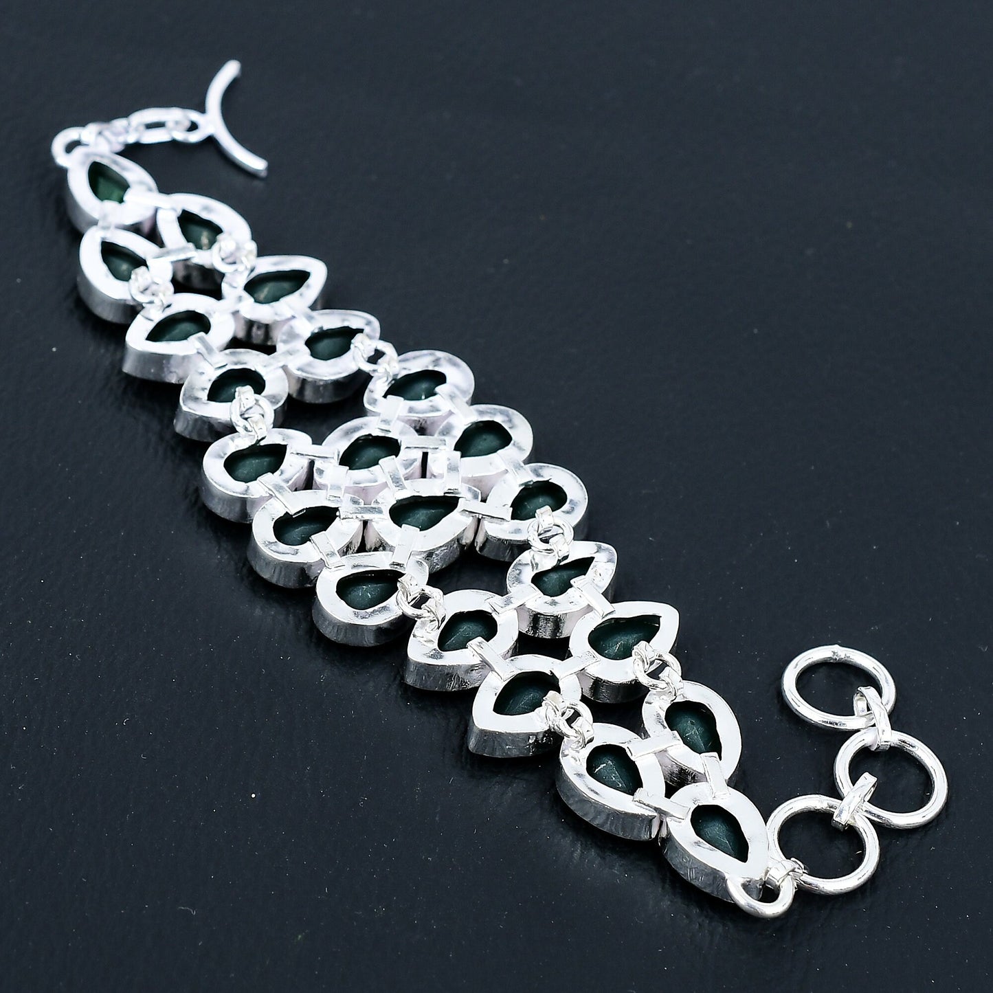 Emerald Green Gemstone Silver Bracelet