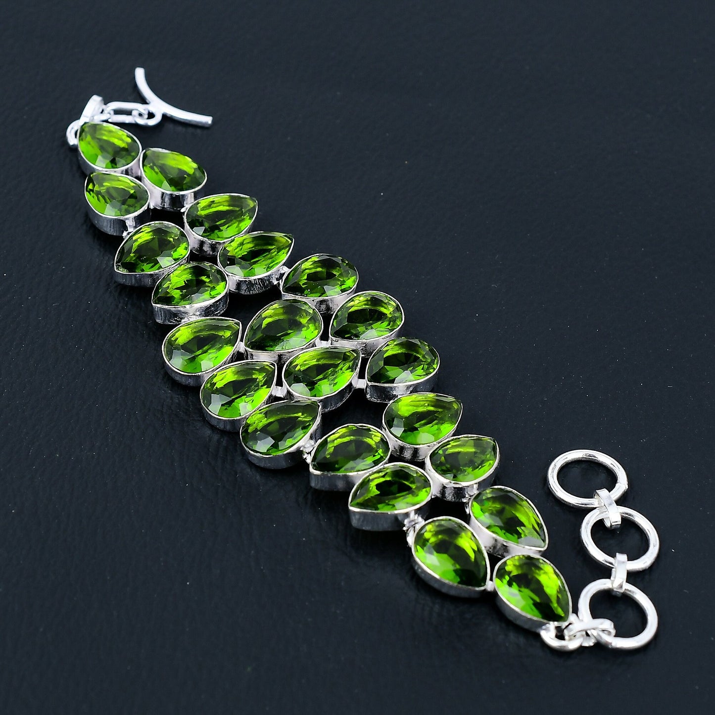 Green Peridot Gemstone Sterling Silver Bracelet