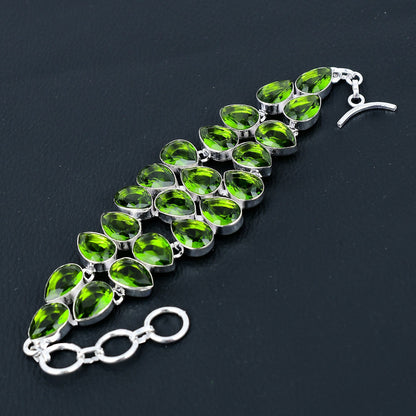 Green Peridot Gemstone Sterling Silver Bracelet