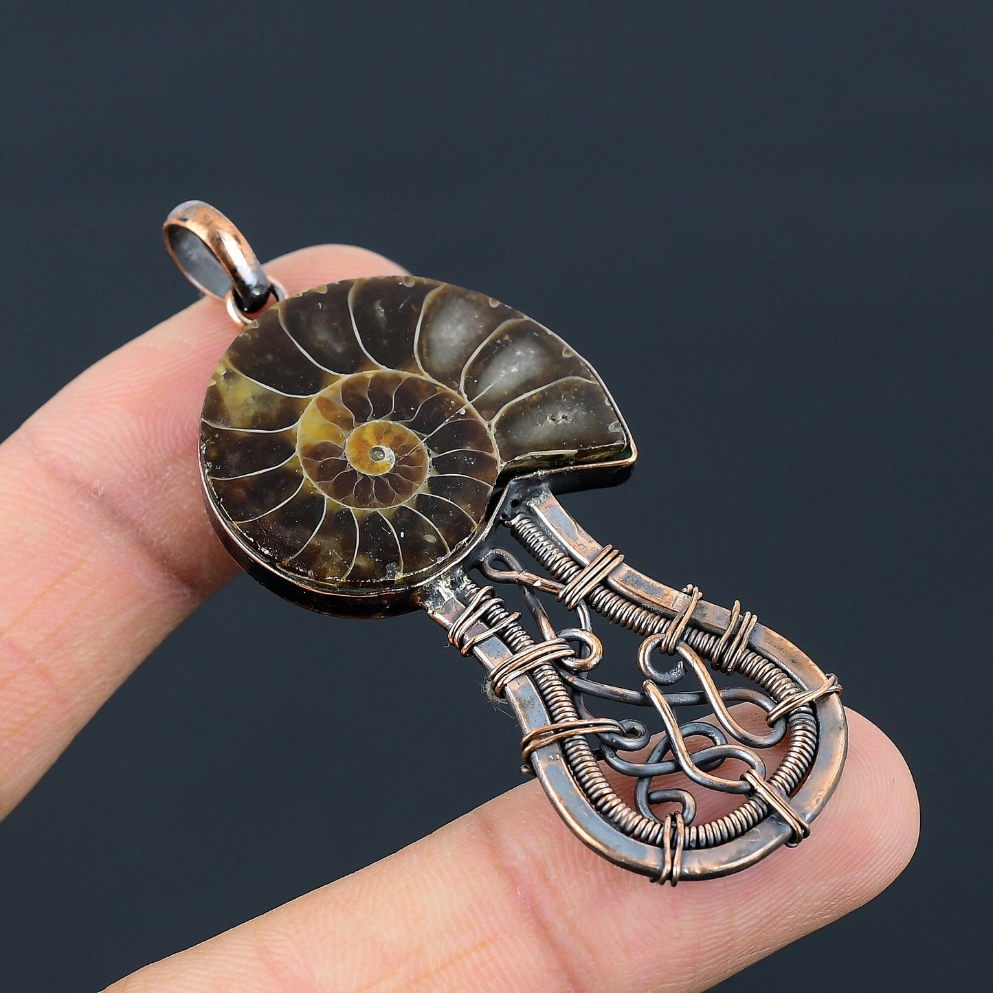 Copper Brown Ammonite Gemstone Pendant