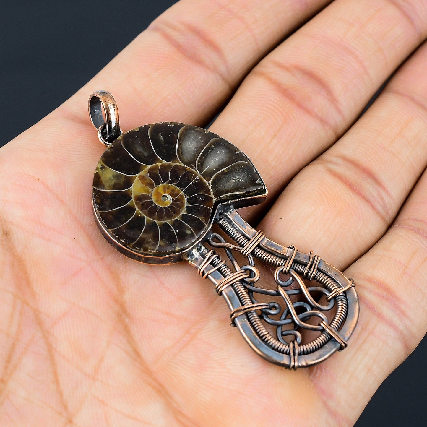 Copper Brown Ammonite Gemstone Pendant
