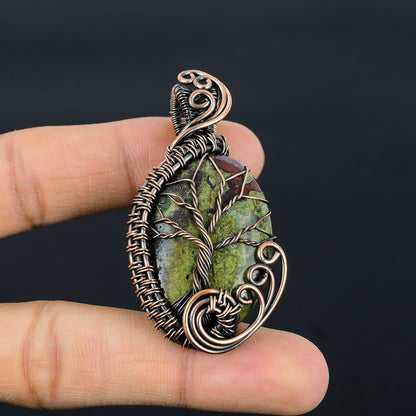 Red-Green Tree of Life Dragon Blood Jasper Gemstone Pendant