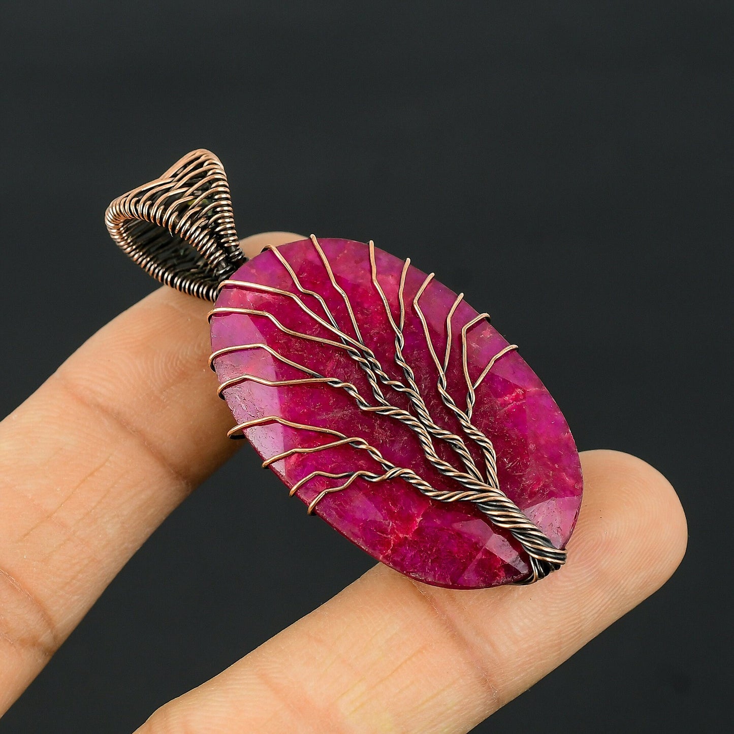 Red Ruby Gemstone Tree of Life Pendant