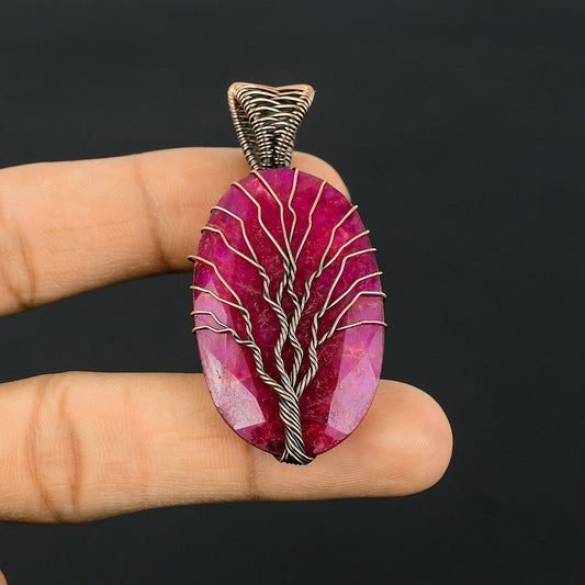 Red Ruby Gemstone Tree of Life Pendant