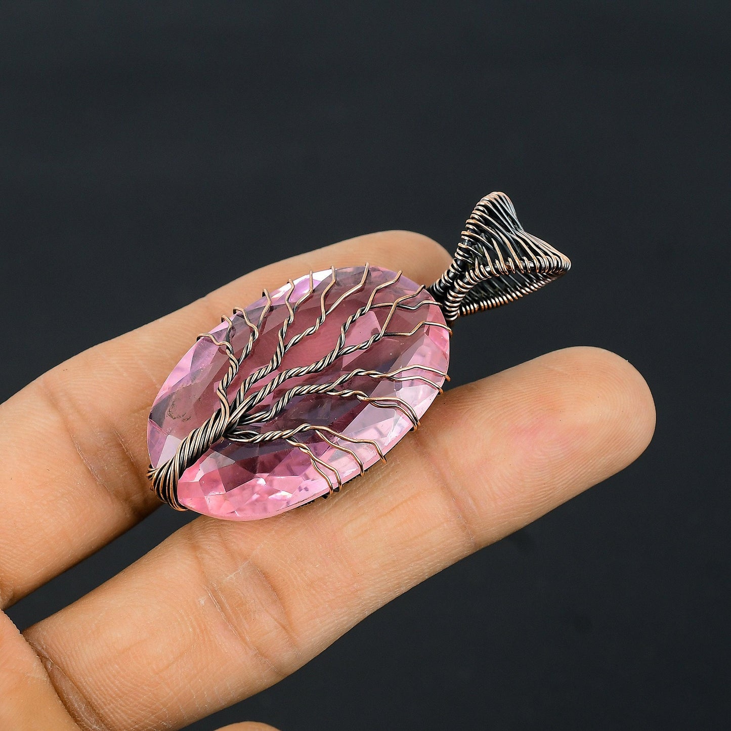 Pink Kunzite Gemstone Tree of Life Pendant