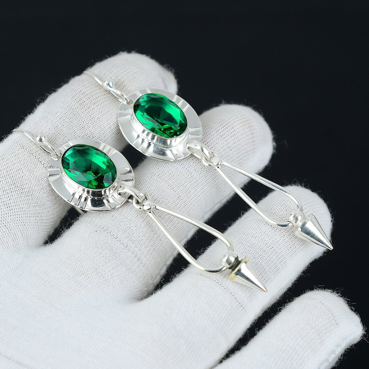 Green Tourmaline Oval Sterling Silver Earrings