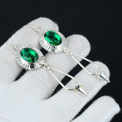 Green Tourmaline Oval Sterling Silver Earrings