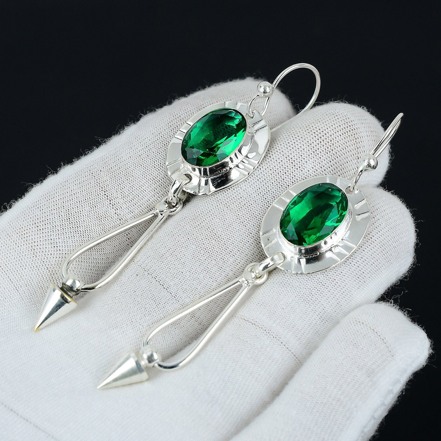 Green Tourmaline Oval Sterling Silver Earrings