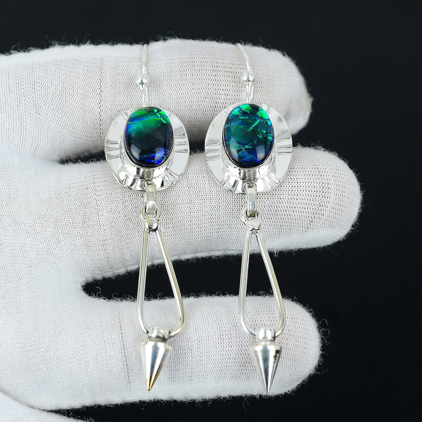 Blue Opal Gemstone Sterling Silver Earring