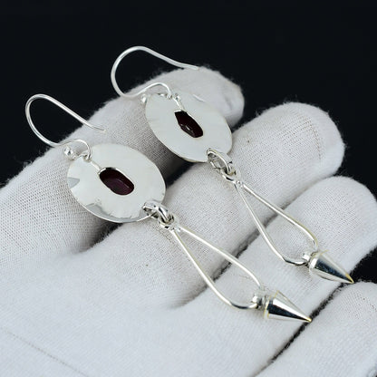 Kashmir Ruby Oval Silver Earrings