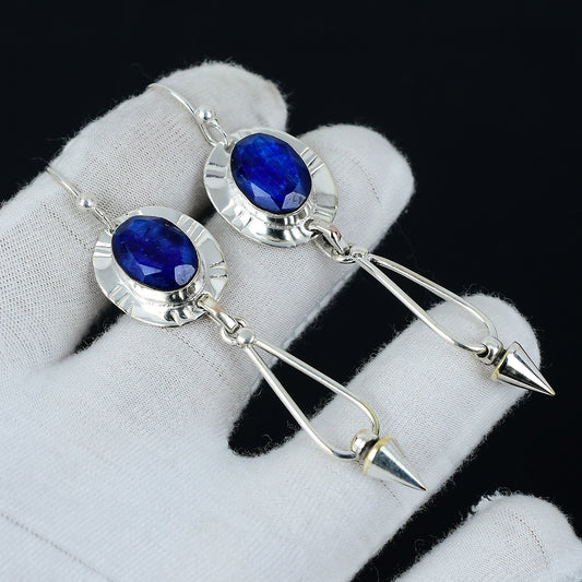 Blue Sapphire Gemstone Silver Earrings