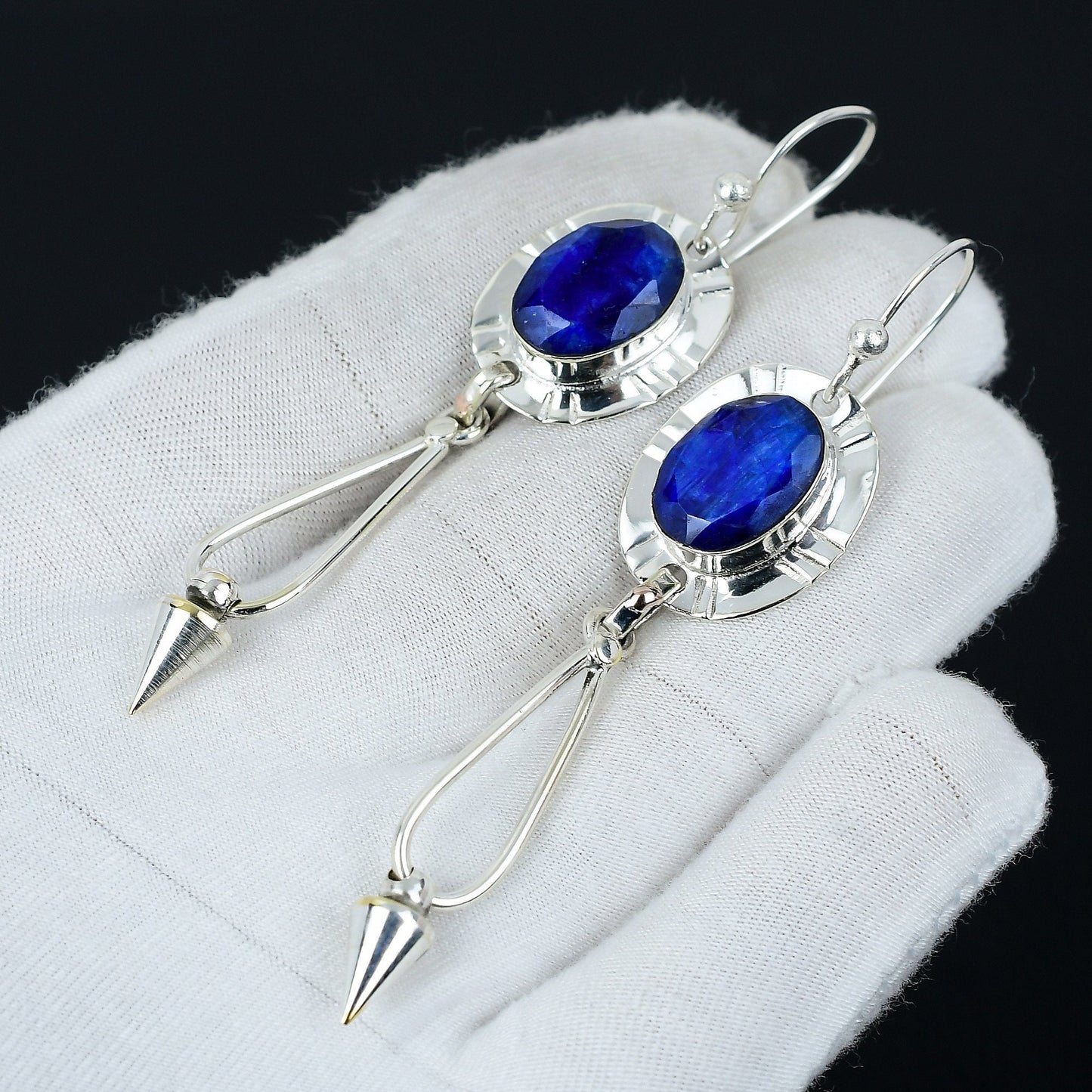 Blue Sapphire Gemstone Silver Earrings