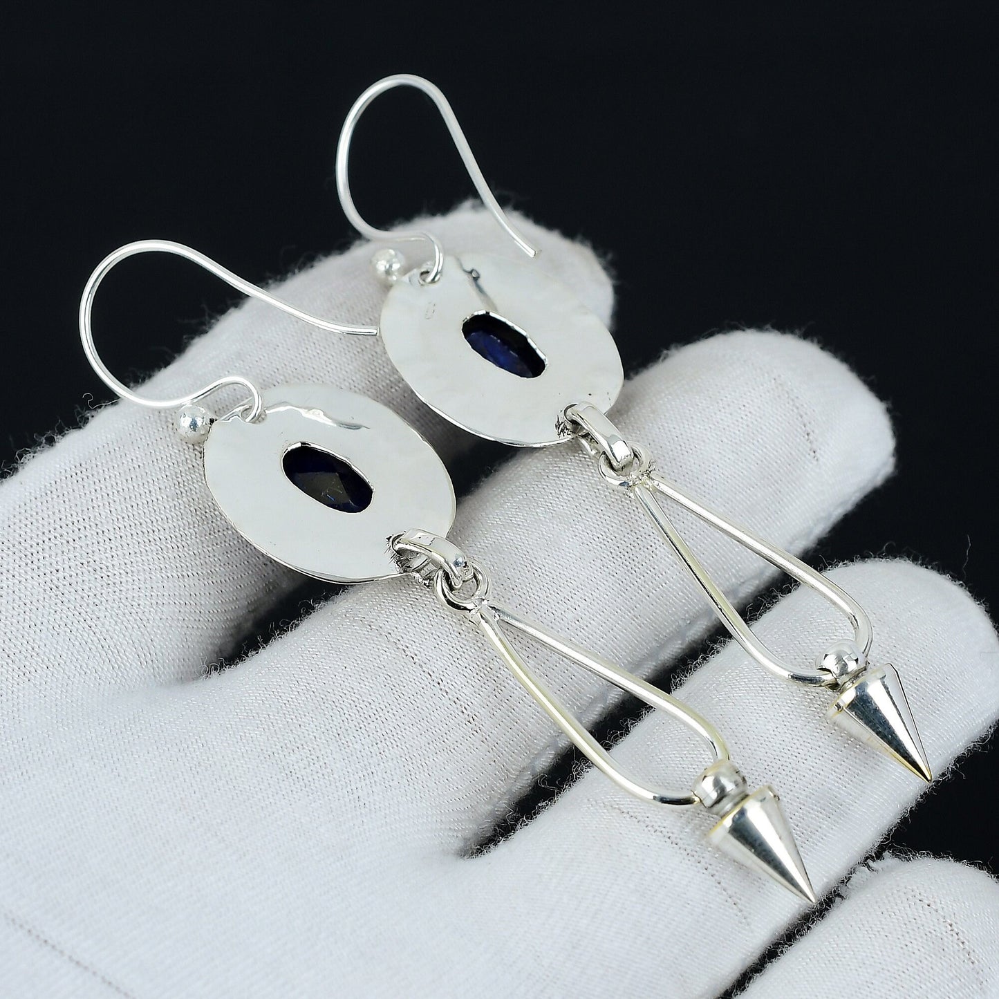 Blue Sapphire Gemstone Silver Earrings