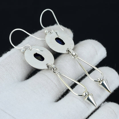 Blue Sapphire Gemstone Silver Earrings
