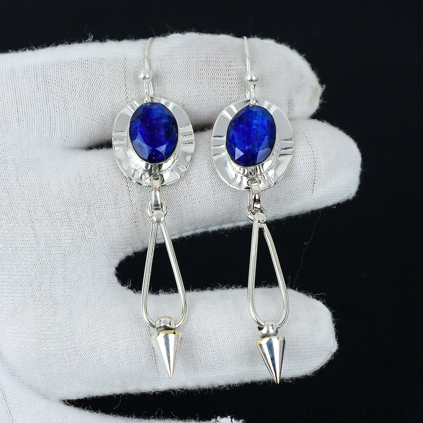 Blue Sapphire Gemstone Silver Earrings