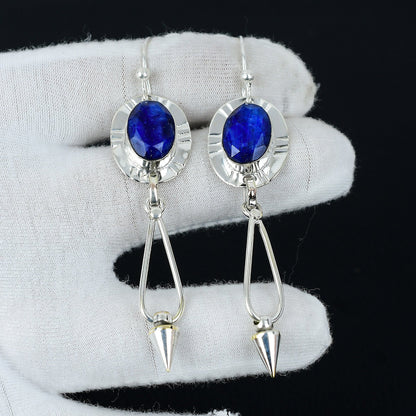 Blue Sapphire Gemstone Silver Earrings