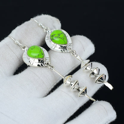 Green Copper Turquoise Pear Earrings