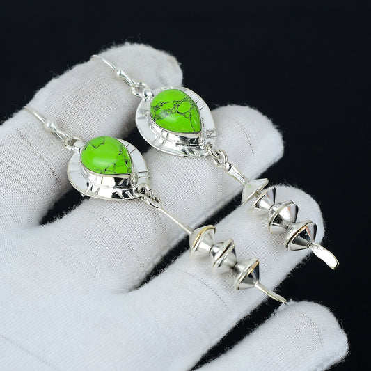 Green Copper Turquoise Pear Earrings
