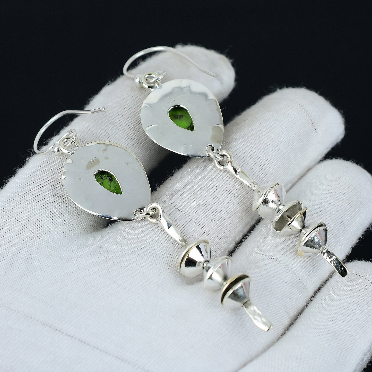 Green Copper Turquoise Pear Earrings
