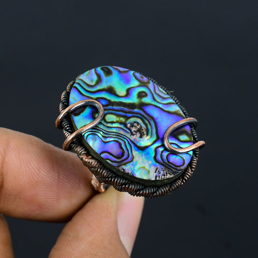 Blue-Green Copper Abalone Gemstone Ring