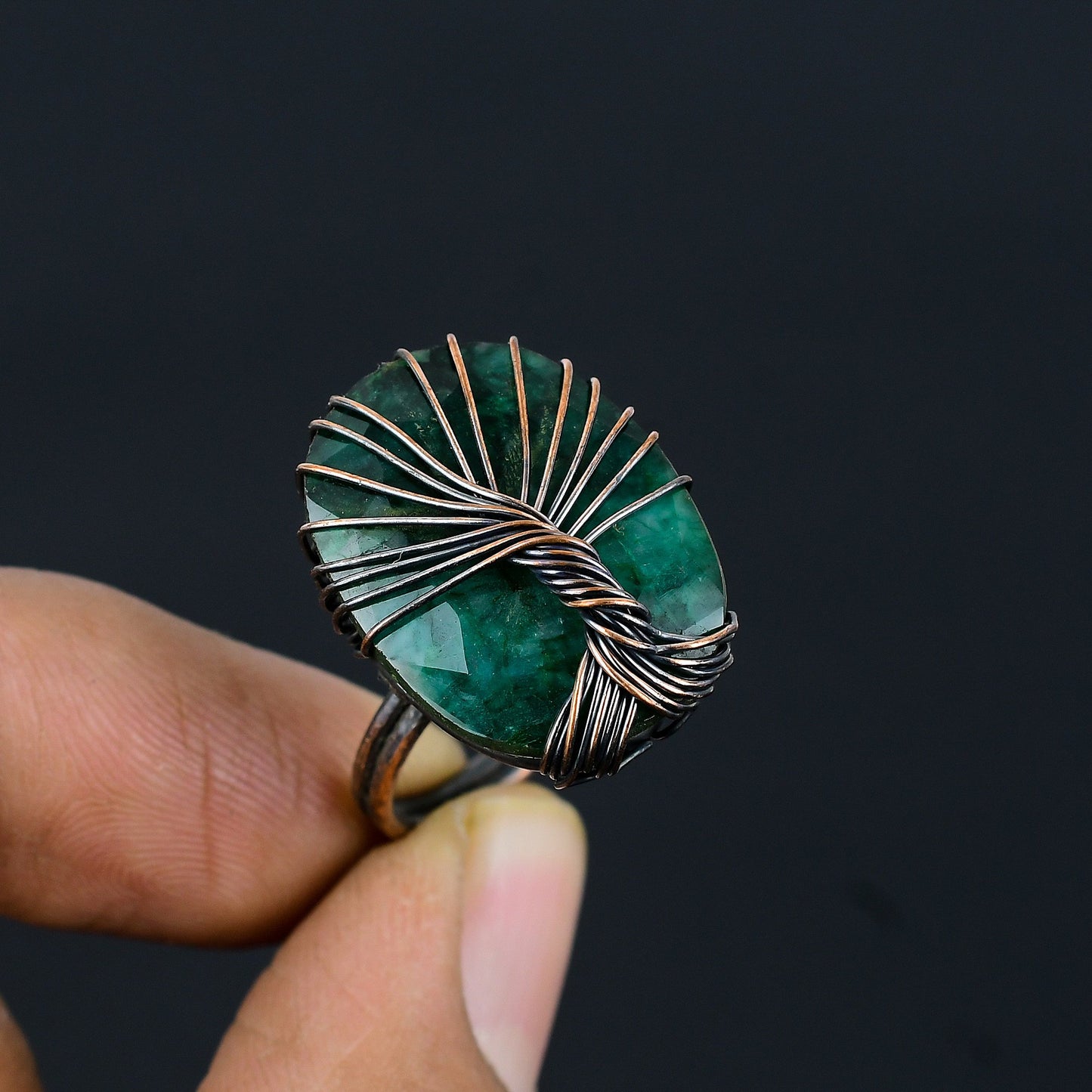 Green Emerald Gemstone Wire Wrapped Ring
