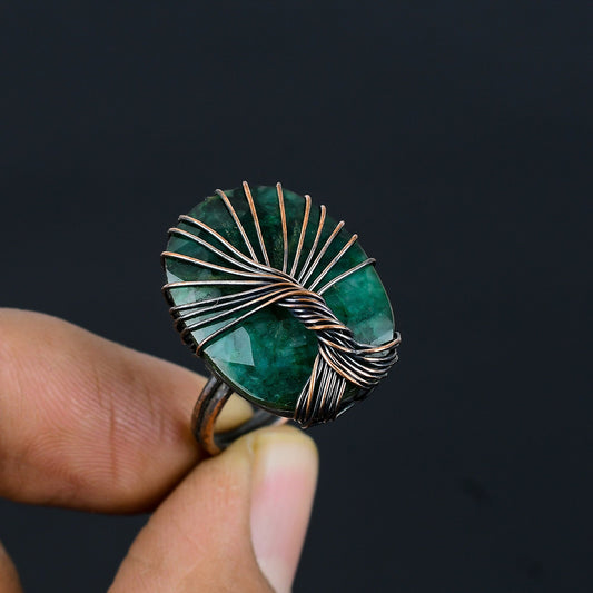 Green Emerald Gemstone Wire Wrapped Ring