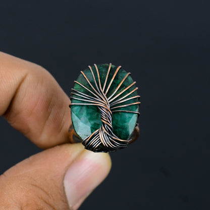 Green Emerald Gemstone Wire Wrapped Ring