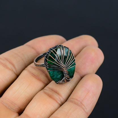 Green Emerald Gemstone Wire Wrapped Ring
