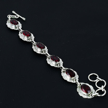 Handmade Red Garnet Sterling Silver Bracelet